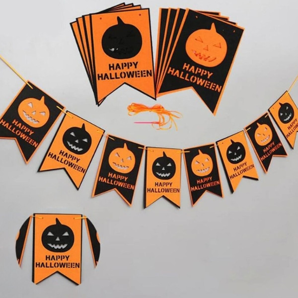 Halloween Decoration Black and Orange Happy Halloween Pumpkin Banner